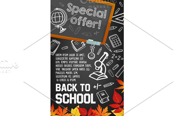 Back To School Supplies Sale Poster On Blackboard