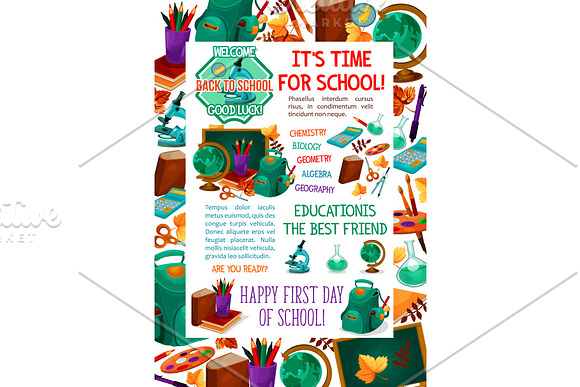 Back To School Vector Autumn Education Poster