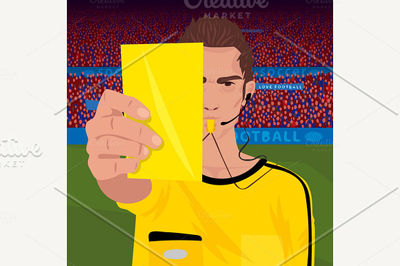 Referee Whistling Holds Yellow Card