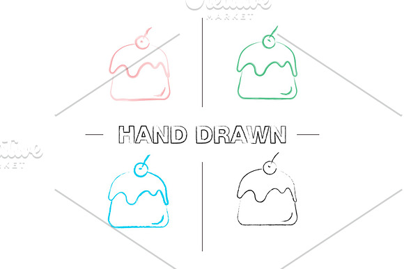 Pudding Hand Drawn Icons Set