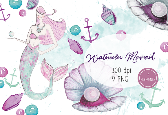 Watercolor Mermaid in Illustrations