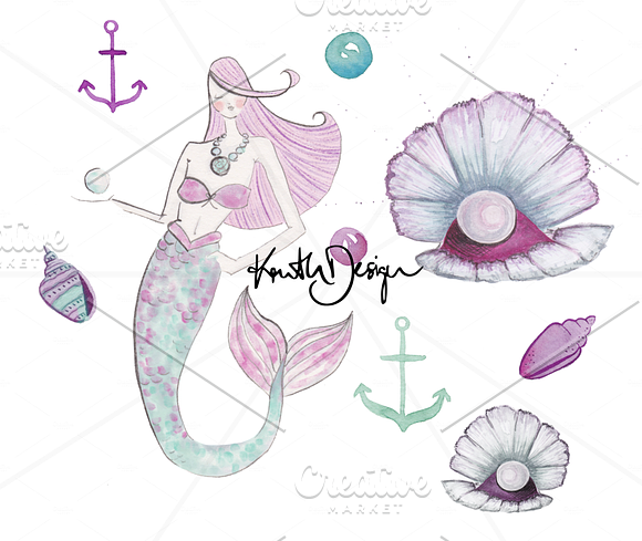 Watercolor Mermaid in Illustrations - product preview 1