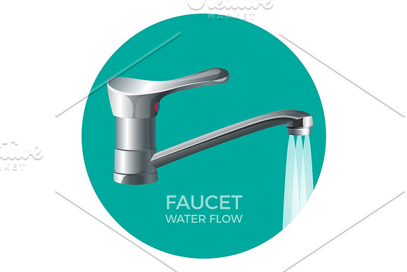 Faucet Water Flow Promo Logo With Modern Tap