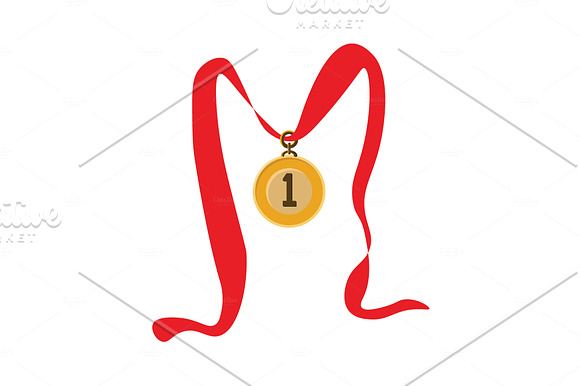 Gold Medal On The Red Ribbon Vector