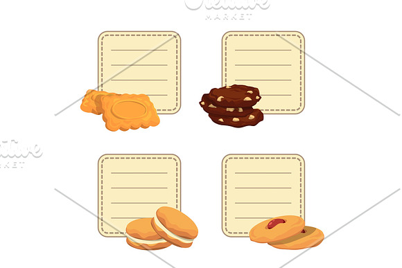 Vector Set Of Stickers With Place For Text With Cartoon Cookies