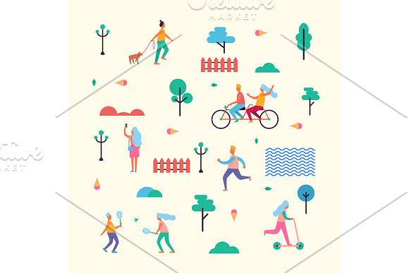 Pattern Made Of Minimalistic Characters On Walk