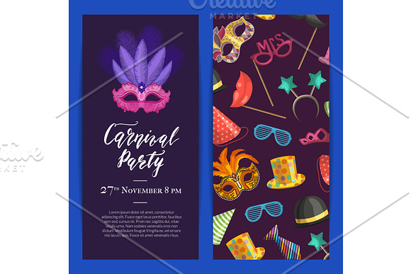 Vector Party Invitation With Masks And Party Accessories