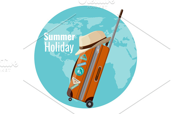 Summer Holiday Promo Banner With Suitcase And Hat
