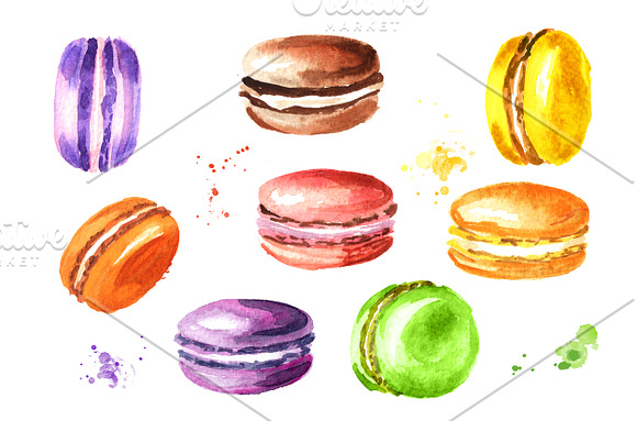 Macaroon French Cookies Watercolor