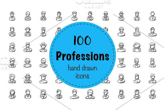 100 Professions Doodle Icons