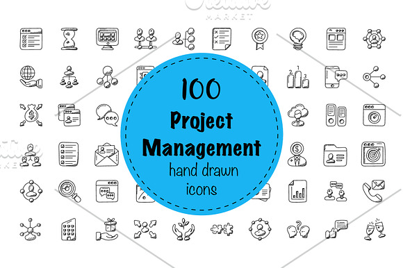100 Project Management Doodle Icons