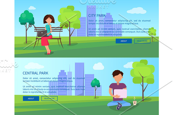 Central City Park Banners With People And Gadgets