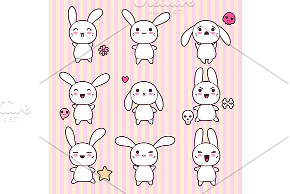 Collection Of Funny And Cute Happy Kawaii Rabbits