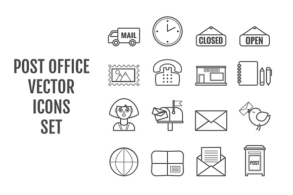 16 Vector Line Post Office Icons