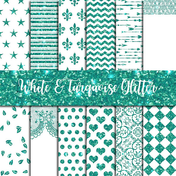 Glitter Turquoise On White Paper