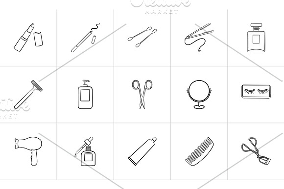 Beauty Accessories Hand Drawn Sketch Icon Set