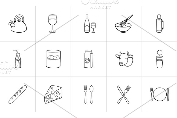 Food And Drink Hand Drawn Sketch Icon Set