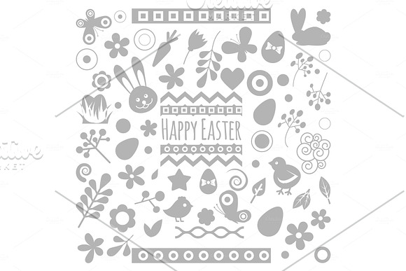 Easter Eggs Vector Floral Decor Elements Silhouette Painted Spring Pattern Decoration Vintage Ornament Organic Food Holiday Game Symbol Illustration