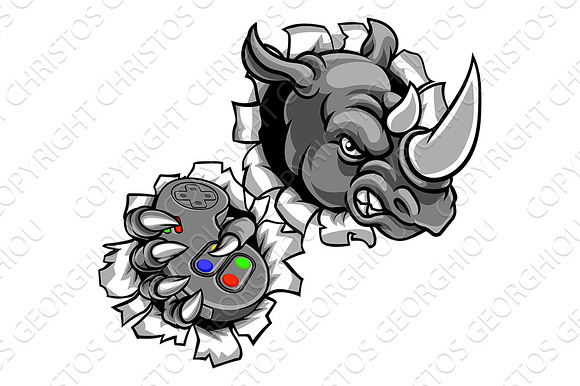 Rhino Gamer Holding Controller Mascot