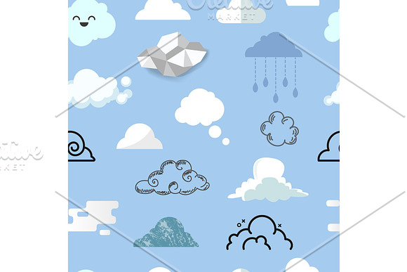 Cloud Icon Different Style Vector Icons Cloudy Design Nature Sky Shape Cloudscape Bubble Speech Illustration Seamless Pattern Background