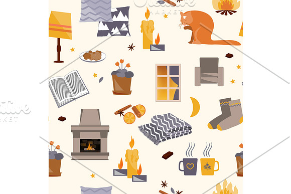 Cute Hygge Seamless Pattern Harmony And Happiness