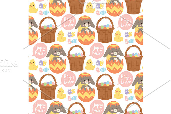 Easter Rabbit Vector Holiday Bunny Rabbit And Easter Eggs Pose Cute Happy Spring Adorble Rabbit Animal Happy Family Celebration Seamless Pattern Background Illustration
