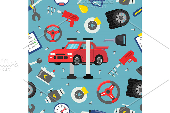 Seamless Pattern With Pictures Of Auto Spare Parts