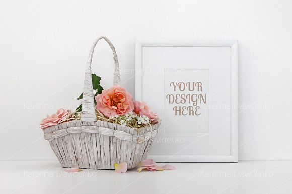 Frame Mockup With A Basket Of Roses