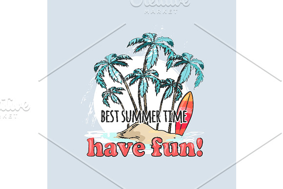 Have Fun In Summer Time Poster With Palms On Beach