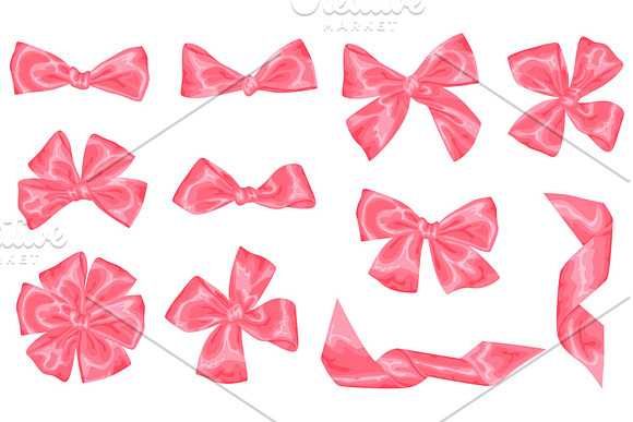 Set Of Pink Satin Gift Bows And Ribbons
