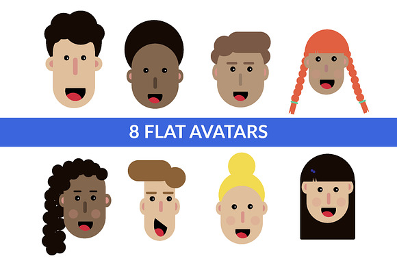 8 Flat Diverse Avatars