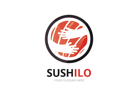 Vector Sushi And Hands Logo Combination Japanese Food And Embrace Symbol Or Icon Unique Seafood And Hug Logotype Design Template