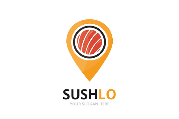 Vector Sushi And Map Pointer Logo Combination Japanese Food And Gps Locator Symbol Or Icon Unique Seafood And Pin Logotype Design Template