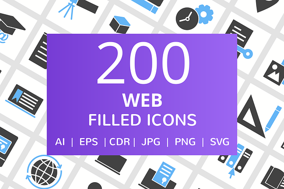 200 Web Filled Blue Black Icons