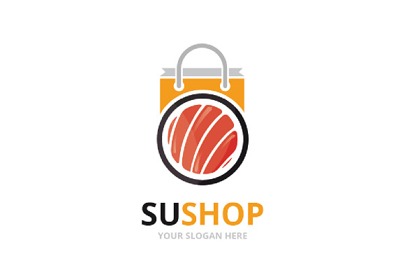 Vector Sushi And Shop Logo Combination Japanese Food And Sale Symbol Or Icon Unique Seafood And Bag Logotype Design Template