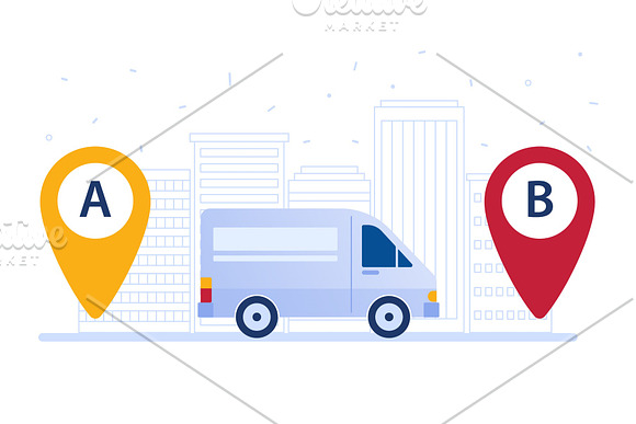 Delivery Van Shipping Cargo According To Delivery Route