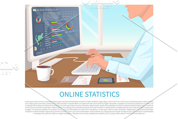 Online Statistics Colorful Vector Illustration