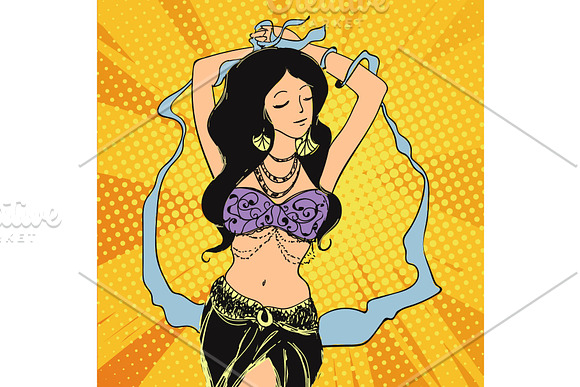 Vector Oriental Bellydance Illustration In Comics Style Arabian Tribal Woman