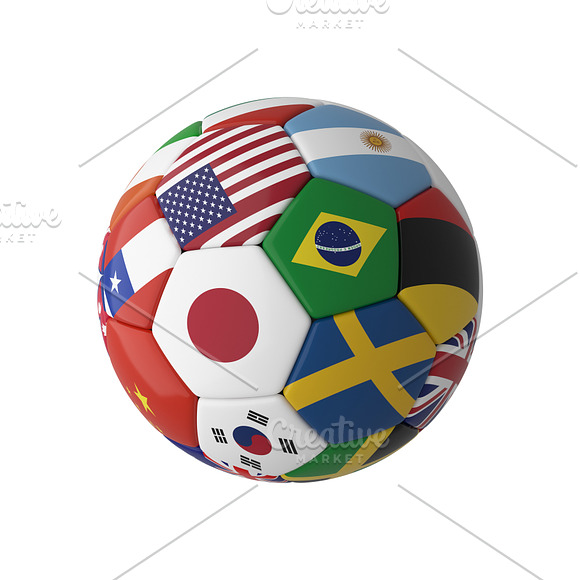 Soccer Football With Country Flags Isolated On White Background World Championship 3D Illustration