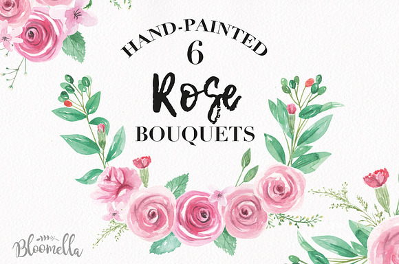 Pink Rose Bouquet Watercolor Set