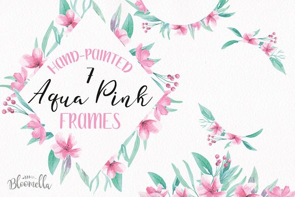 Aqua Pink Watercolor Frames Borders