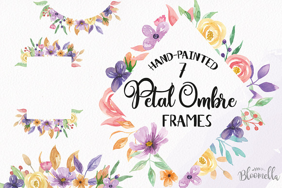Petal Ombre Watercolor Frames Floral