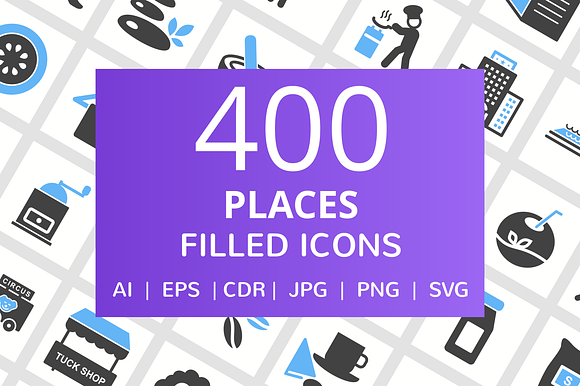 400 Places Filled Blue Balck Icons