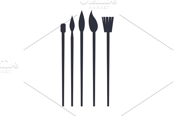 Different Brushes Silhouettes Set Vector Banner