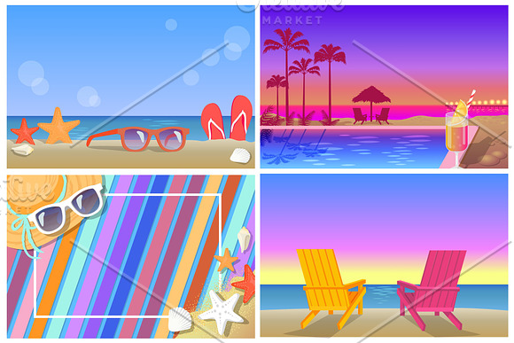 Summer Compositions And Landscapes Banners Set