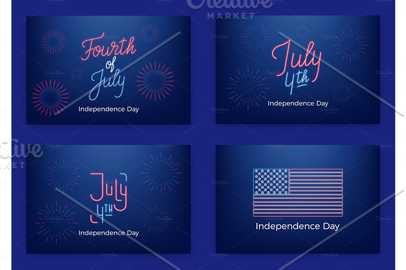 July 4th Holiday Banners For USA Independence Day Set Of Modern Cards Invitations Web Banners For July Fourth