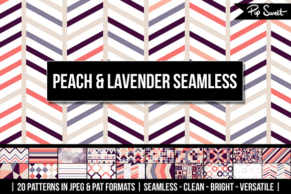 20 Peach Lavender Seamless Patterns