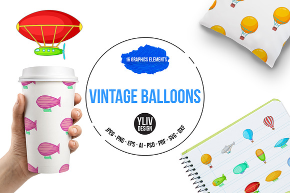 Vintage Balloons Icons Set Cartoon