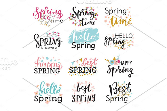 Hello Spring Time Vector Lettering Text Greeting Card Special Springtime Typography Hand Drawn Spring Graphic Illustration Badge