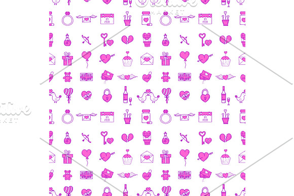 Wedding Outline Icons Seamless Pattern Background Vector Illustration Married Celebration Music Groom Invitation Elements Valentine Day Hand Drawn Ceremony Collection
